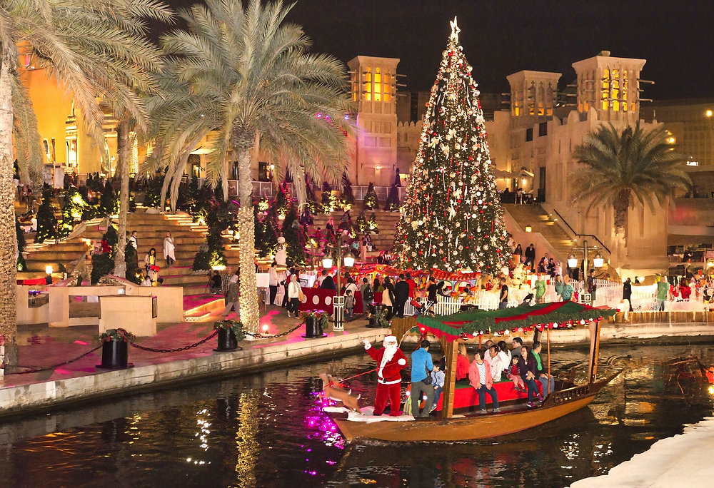 Madinat Jumeirah Festive Market Dubai, Abra boats Santa Christmas tree - Christmas Markets in Dubai 2025: A Festive Guide Updated