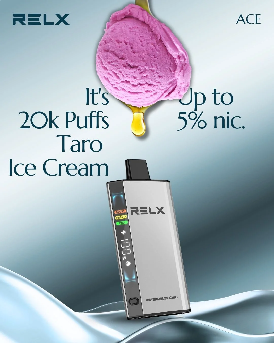 RELX ACE 20000 20mg vape, smooth e-cigarette experience, calm vaping, ocean waves tranquility - RELX® ACE 20000 PUFF