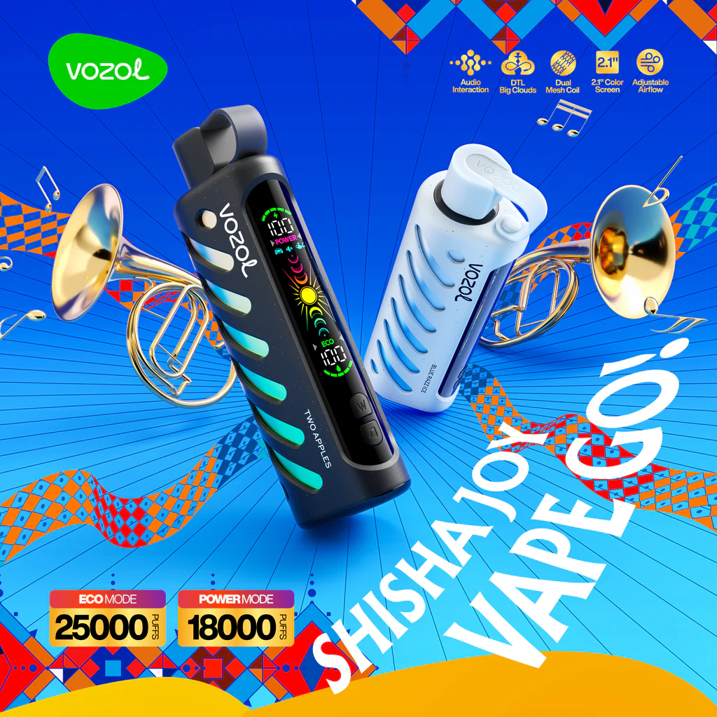VOZOL Shisha 25000 dense vapor clouds, person exhaling large vape cloud, dual mesh coil technology vaping - VOZOL GEAR SHISHA 25000 Puffs Disposable Vape Wholesale ...