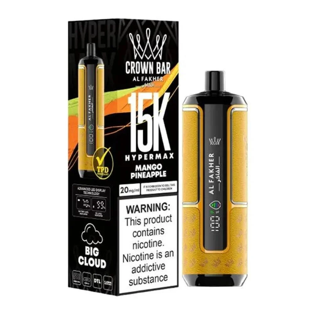 AL Fakher Crown Bar 15000 luxurious design, leather texture vape, golden logo disposable shisha held hand - AL FAKHER CROWN BAR 15000 PUFFS VAPE PLUG - Vibe Medina