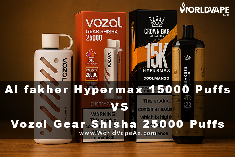 AL Fakher Crown Bar 15000 vs VOZOL Shisha 25000 fight, vape device showdown graphic, e-shisha ultimate battle - Al Fakher 15K vs Vozol 25K: Ultimate Disposable Vape UAE Guide