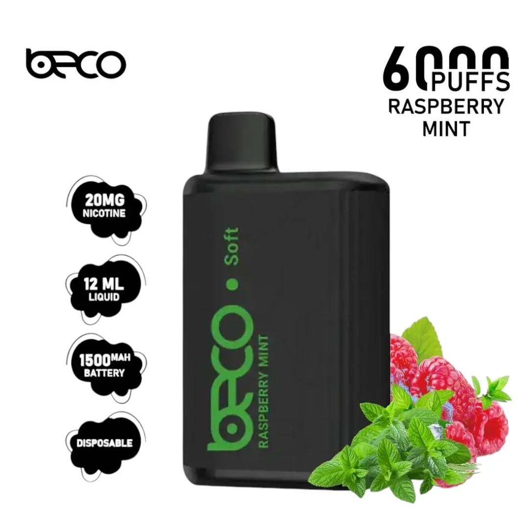 Beco Soft 6000 elegant vape device, premium soft-touch vape, Beco Soft 6000 sophisticated design - BECO SOFT RASPBERRY MINT DISPOSABLE VAPE 6000 PUFFS 2% - Vape ALO ...