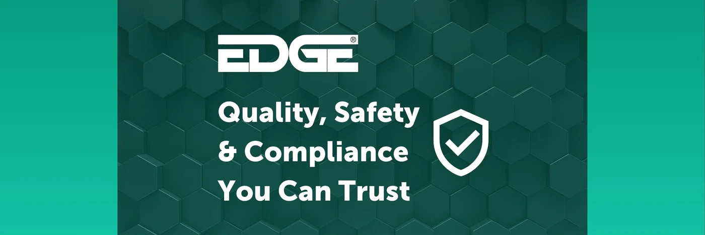 ESMA certified vape logo, vape safety shield icon, quality assurance e-cigarette UAE, trusted vaping products - Quality, Safety & Compliance You Can Trust | EDGE Vaping