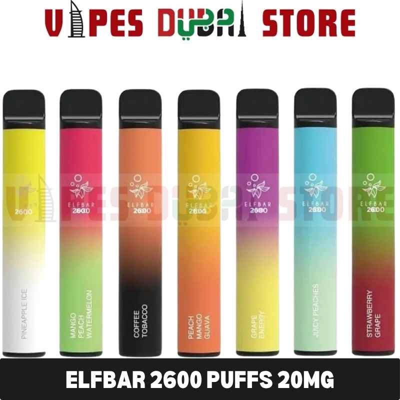 Authentic vape products UAE ESMA certified, 100% original vape quality, ESMA compliant nicotine vape 20mg - ELFBAR 2600 Puffs – Long-lasting Disposable Vape in Dubai
