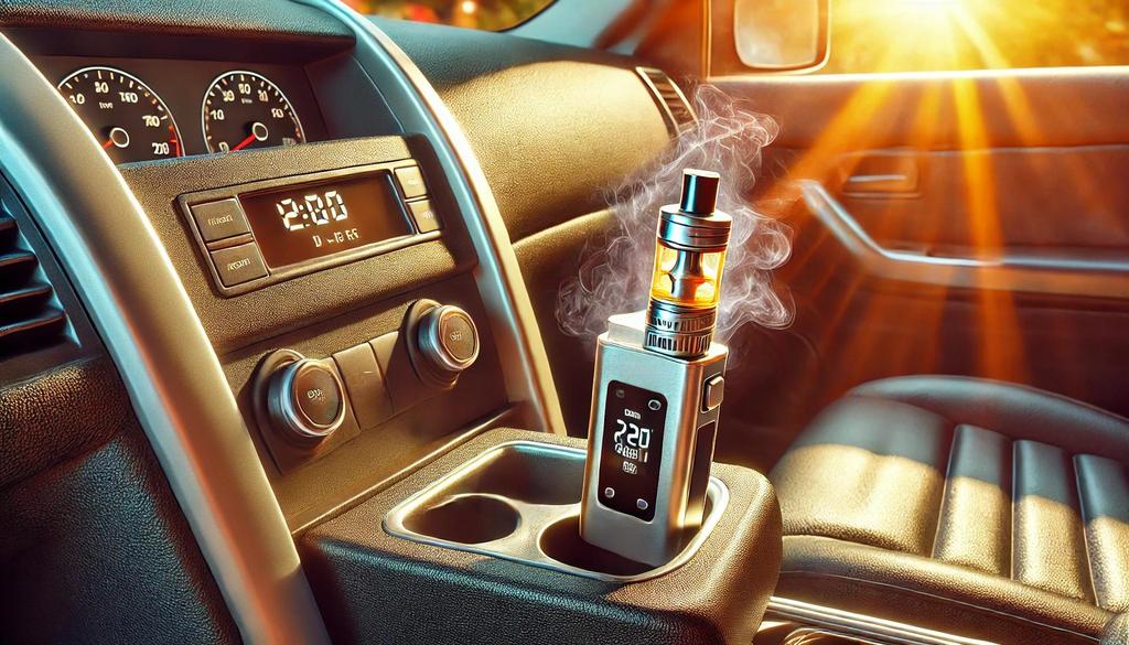 Vape left in hot car dashboard, e-cigarette extreme car heat risk, leaking vape hot vehicle interior - Is It Bad to Leave a Vape in a Hot Car?