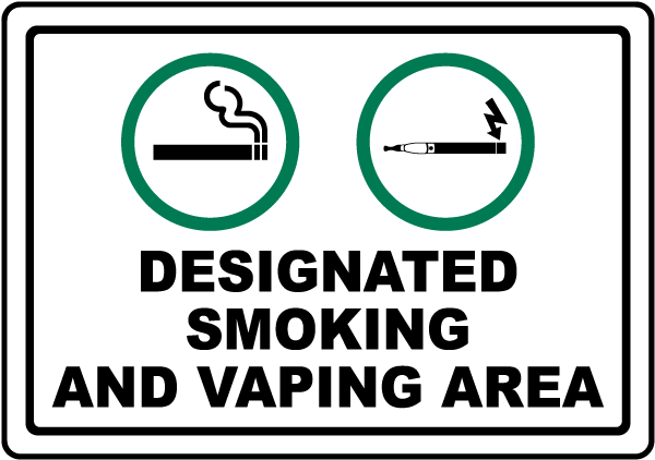 Vaping in designated areas Dubai, no smoking sign public, e-cigarette public use rules, allowed smoking zone - Designated Smoking and Vaping Area Sign - Save 10% Instantly
