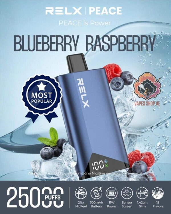 RELX ACE smart display, vape e-liquid level indicator, battery charge screen, modern vape technology - RELX Peace 25k Puffs by RELX – Buy | Vaps Shop AE Dubai