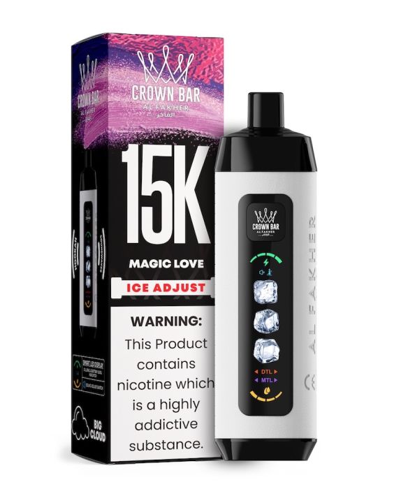 AL Fakher Crown Bar 15000 vape shisha style traditional flavor, Robust vape device producing dense clouds shisha lounge - Al Fakher Crown Bar Ice Adjust 15K