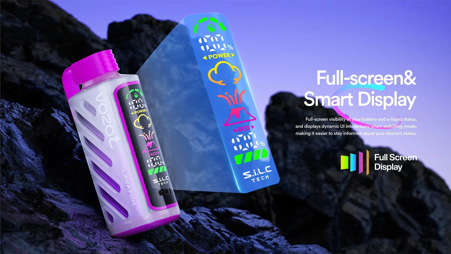 Vozol Gear 20000 vape device close-up, balanced smooth vape performance, elegant stable flavor vape, Vozol device design - GEAR POWER - VOZOL