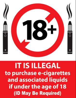 18+ age restriction vape UAE, no minors e-cigarette, age verification vaping products, legal age for vapers - Shop Sign Notice Sticker It Is Illegal To Buy Vaping Items Under ...