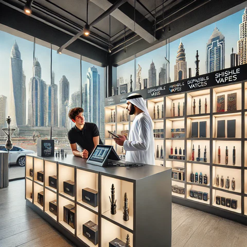 Dubai Business Bay executive, DIFC luxury lifestyle, stylish professional with vape accessory, high-end vaping Dubai - Smoke Souq: your Go-to Vape Shop in Business Bay Dubai