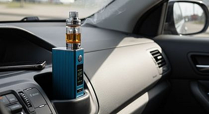 Vape device car interior Sheikh Zayed Road Dubai, Hand holding vape in luxury vehicle Dubai cityscape - Vaping While Driving in the UAE: Laws, Risks & More | dubizzle