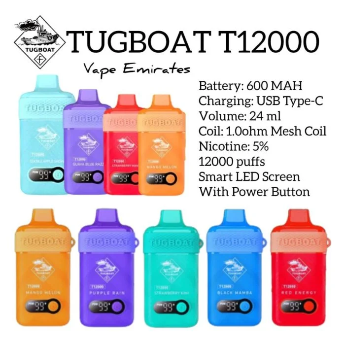 Tugboat T12000 digital screen, smart vape display, e-cigarette user interface - Tugboat T12000 Disposable Vape, vapoae.com